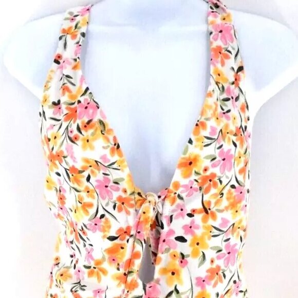 Jessica Simpson One-Piece Swimsuit M Orange Floral Keyhole Tie Summer Dreaming - Picture 3 of 4